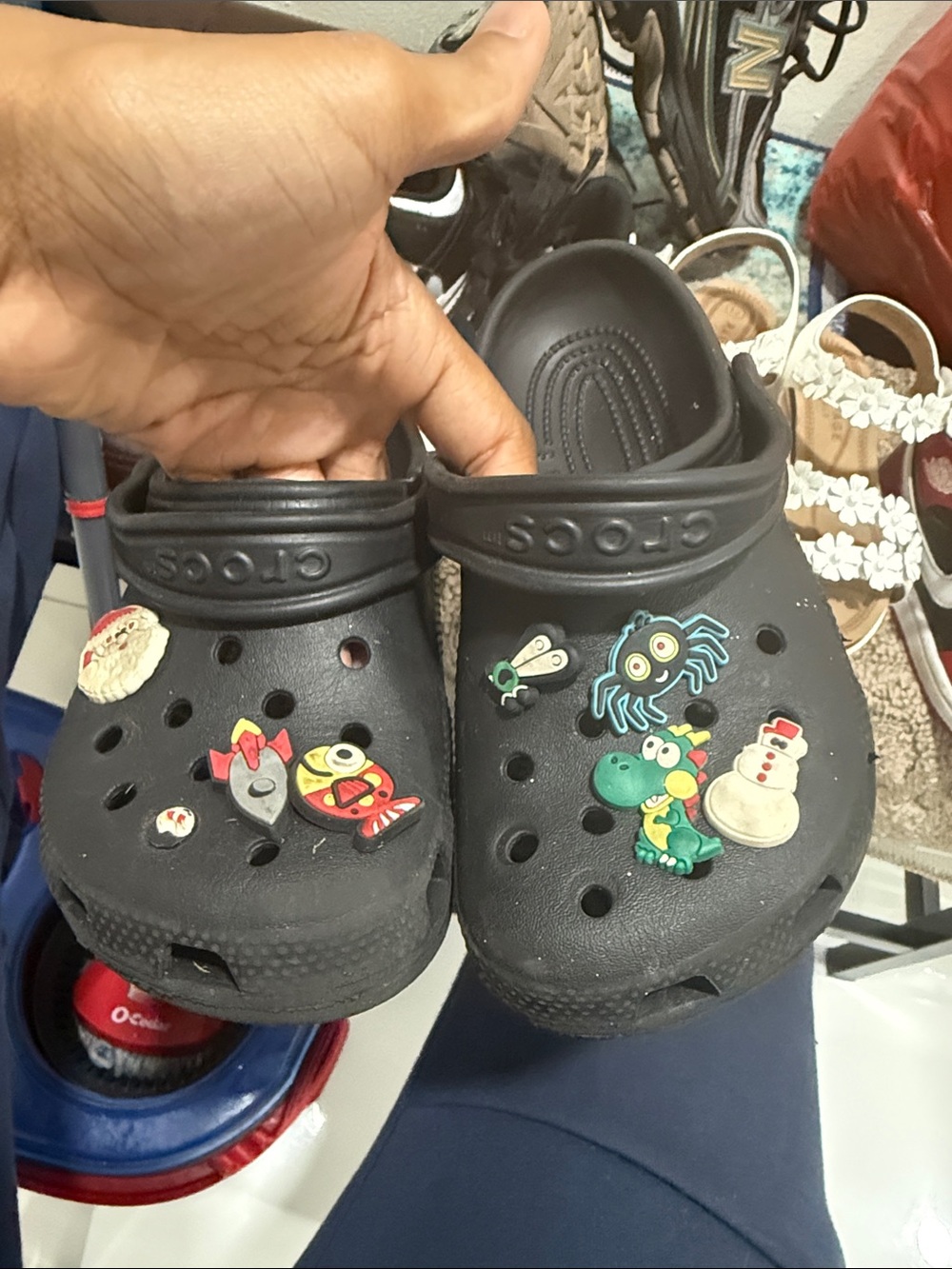 CROCS Kids Black Clog Sandals with Colorful Charms